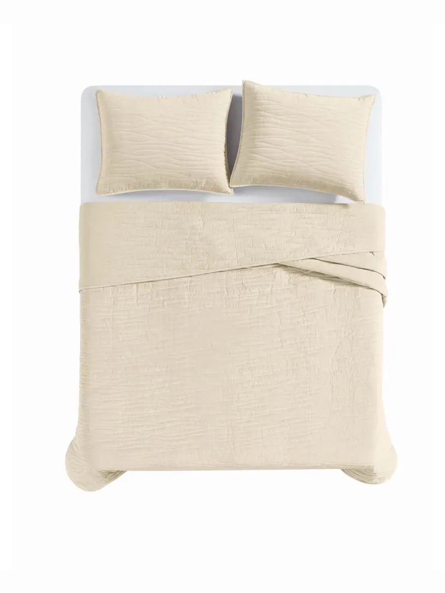 Комплект стеганого покрывала из хлопка с велюровой отделкой Wavy Cotton Matte Velvet Royal Velvet — изображение 3 из 5