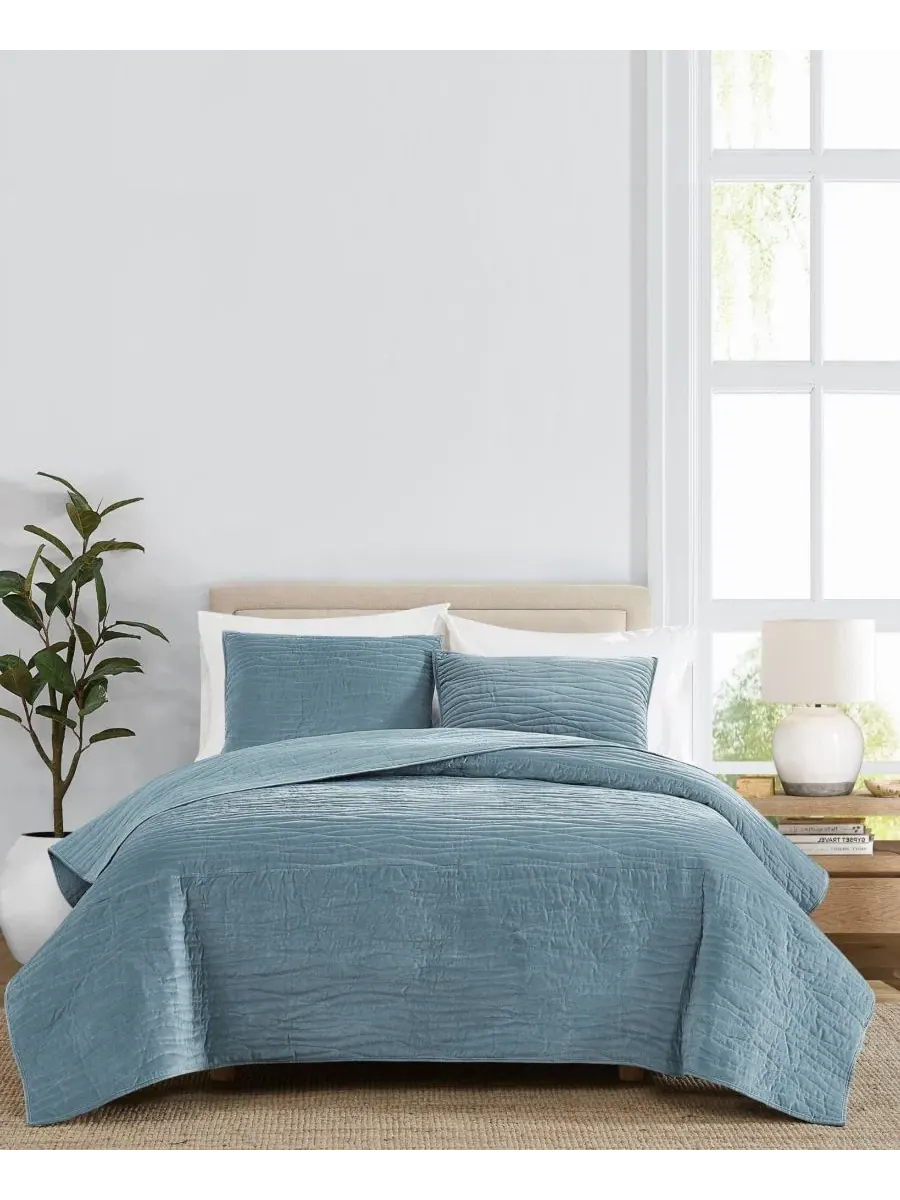 Комплект стеганого одеяла Wavy Cotton Matte Velvet Royal Velvet — синий