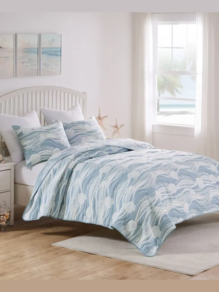 Dover Двусторонний Мателассе, 2 шт. Комплект покрывал, Твин Greenland Home Fashions — изображение 6 из 6, синий