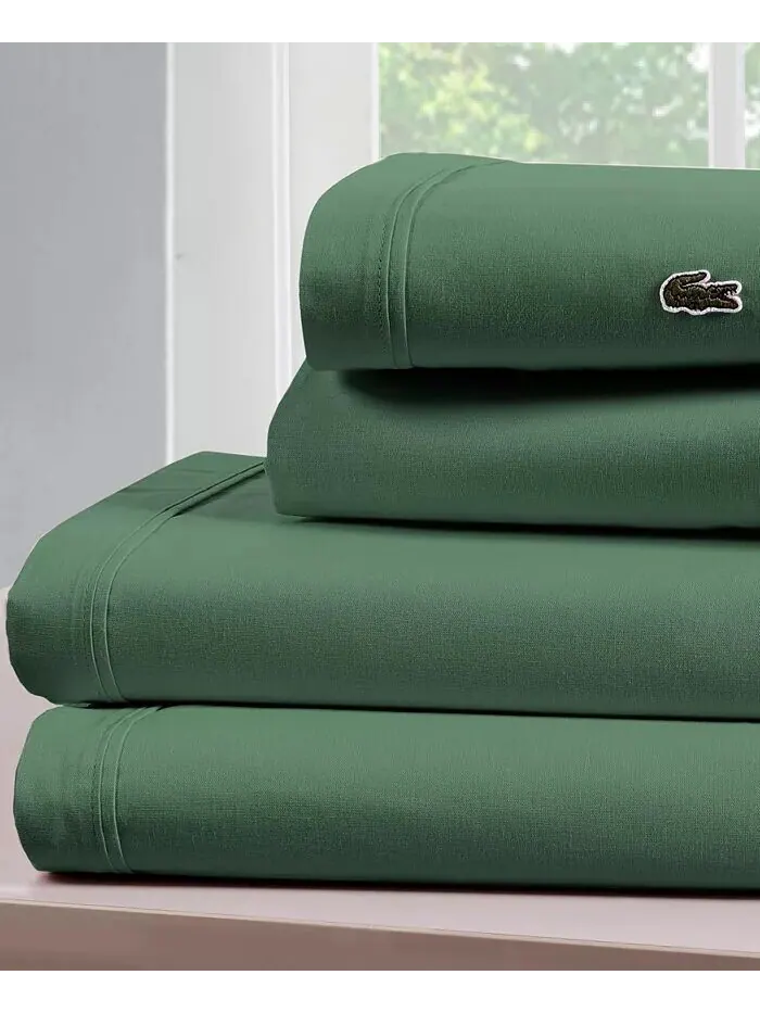Твердый хлопковый перкаль 4 шт. Наборы простыней Lacoste Home — изображение 1 из 3, зеленый