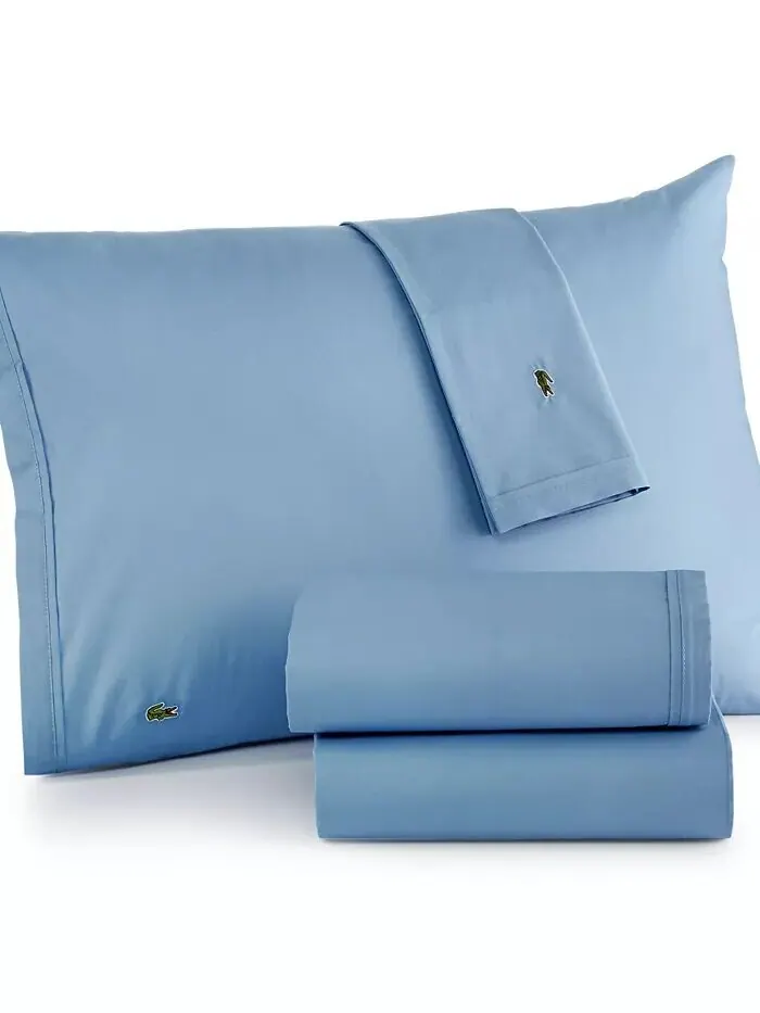 Твердый хлопковый перкаль 4 шт. Наборы простыней Lacoste Home — изображение 1 из 1, синий