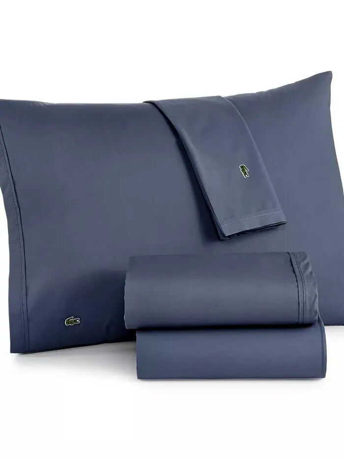 Твердый хлопковый перкаль 4 шт. Наборы простыней Lacoste Home — изображение 1 из 1, винтажный индиго