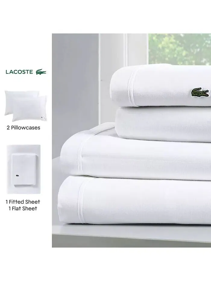 Твердый хлопковый перкаль 4 шт. Наборы простыней Lacoste Home — изображение 2 из 3, розовый