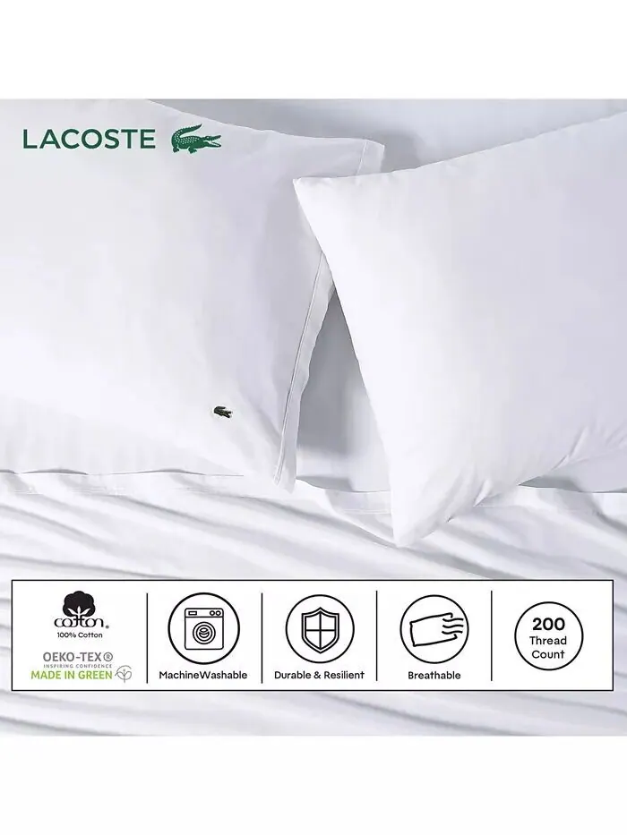 Твердый хлопковый перкаль 4 шт. Наборы простыней Lacoste Home — изображение 3 из 3, розовый