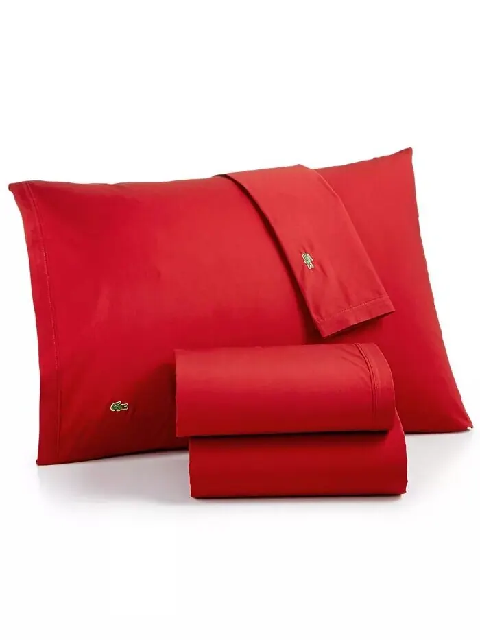 Твердый хлопковый перкаль 4 шт. Наборы простыней Lacoste Home — изображение 1 из 2, перец чили