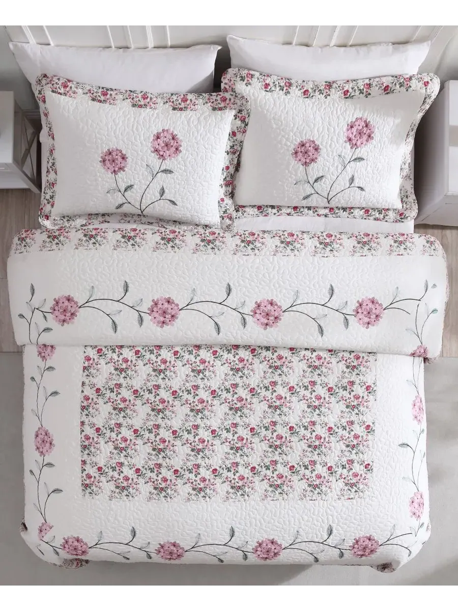 Покрывало с вышивкой «Гвоздика», двуспальное Beatrice Home Fashions — изображение 2 из 3, розовый