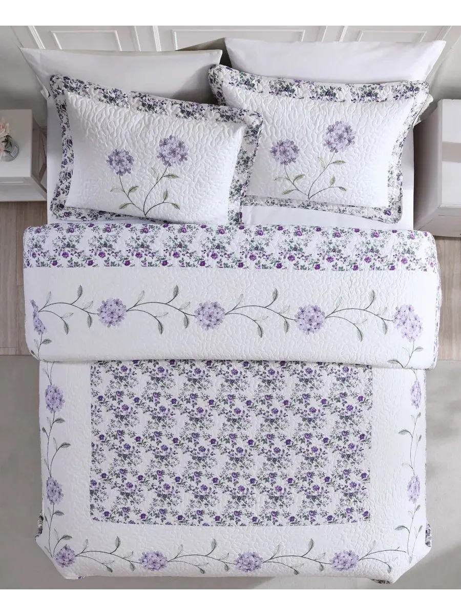 Покрывало с вышивкой «Гвоздика», двуспальное Beatrice Home Fashions — изображение 2 из 3, фиолетовый