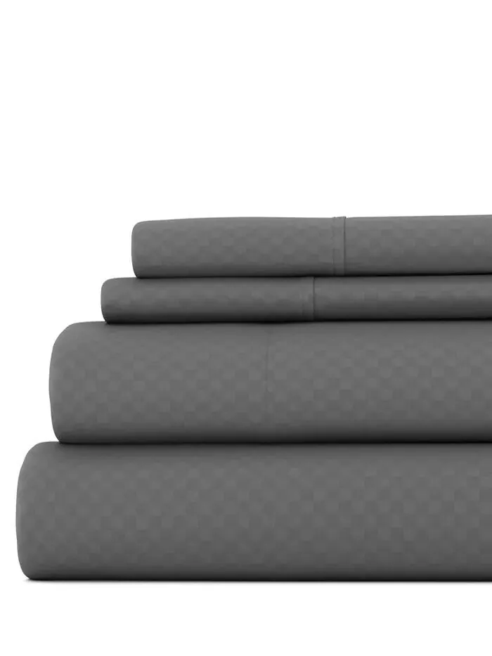Наборы простыней в клетку из 4 предметов с тиснением The Home Collection ienjoy Home — изображение 1 из 6, серый