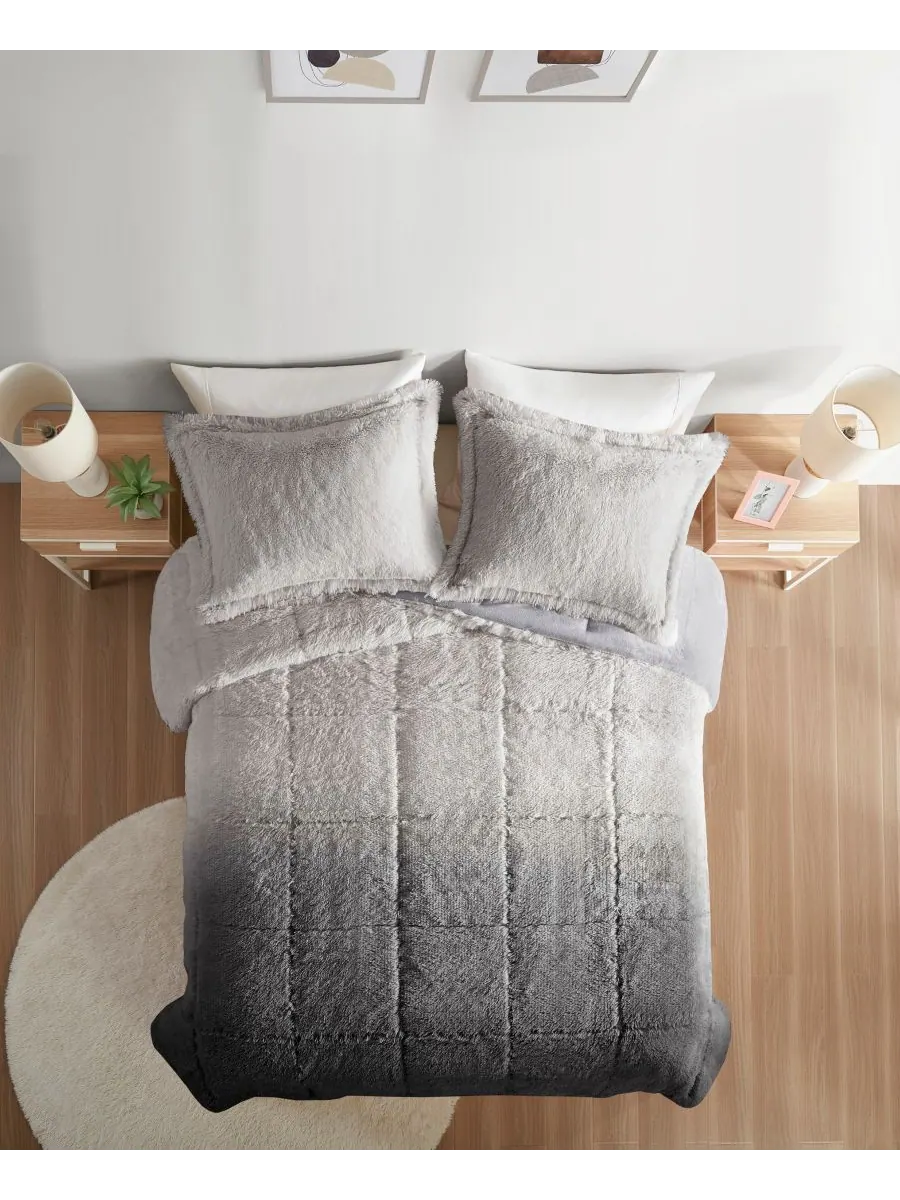 Комплект постельного белья Brielle Ombre из 3 предметов с пушистым искусственным мехом, размер — изображение 6 из 8, серый