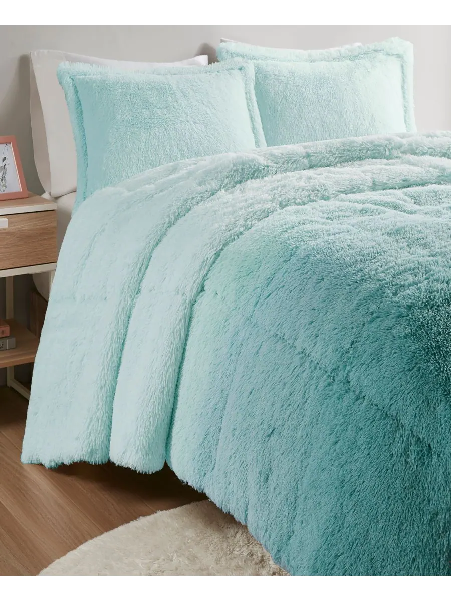 Комплект постельного белья Brielle Ombre из 3 предметов с пушистым искусственным мехом, размер — изображение 3 из 8, синий