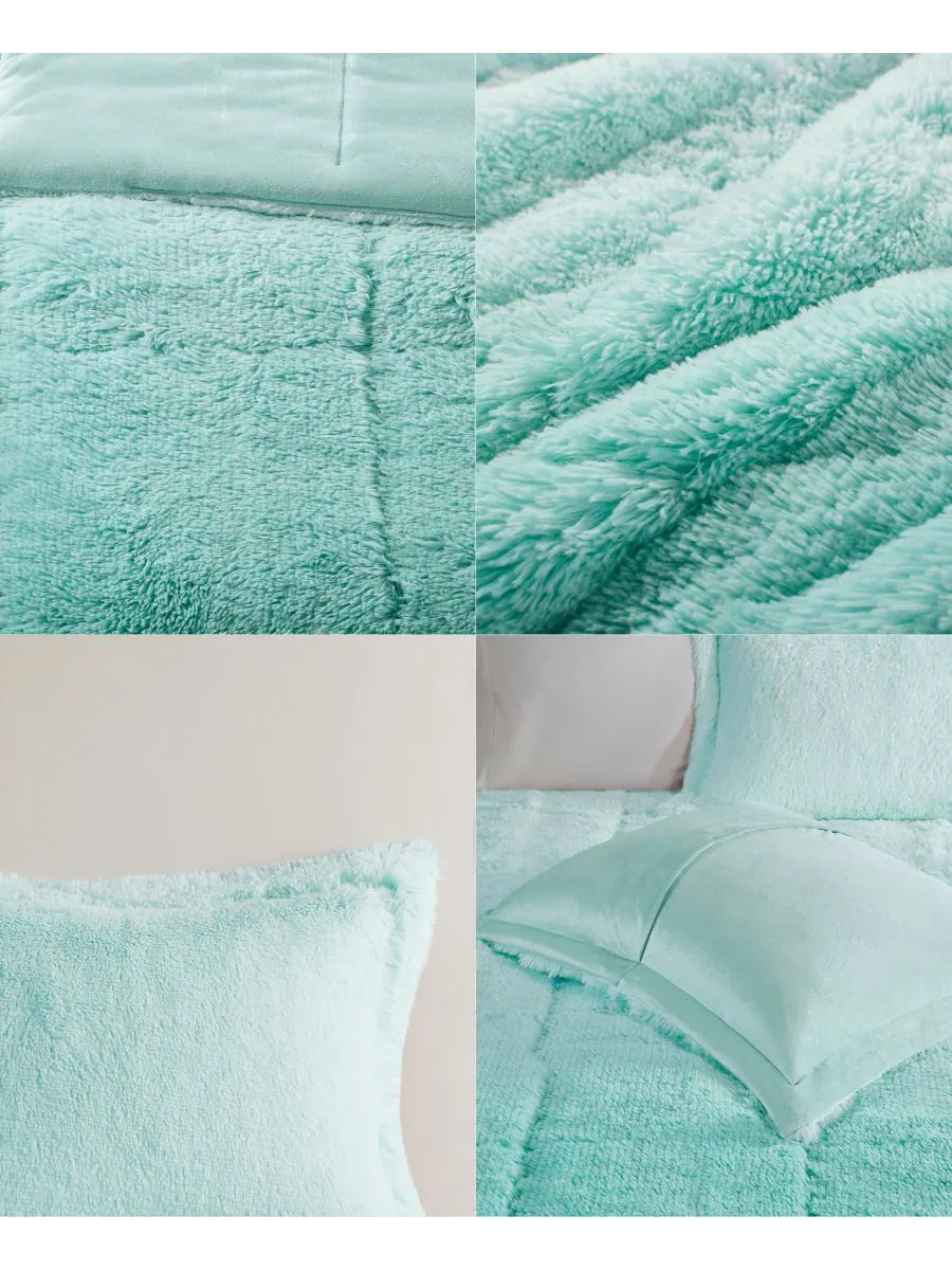 Комплект постельного белья Brielle Ombre из 3 предметов с пушистым искусственным мехом, размер — изображение 5 из 8, синий