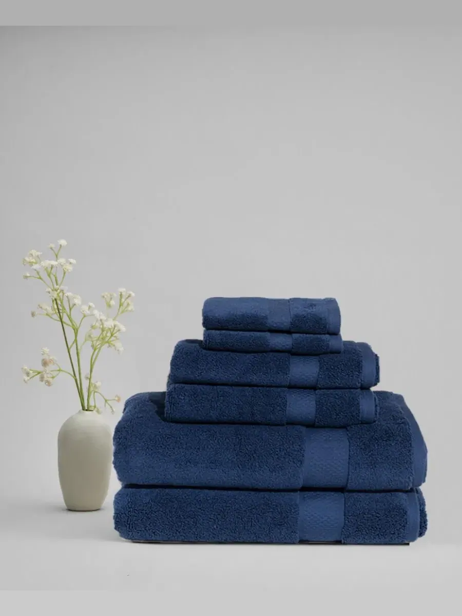 Фирменный набор полотенец из 6 предметов из однотонного хлопка Royal Velvet — изображение 2 из 3, темно-синий