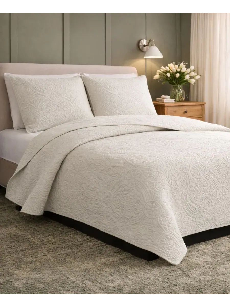 Комплект стеганого покрывала с медальонной строчкой Mischa, King Simply Soft — изображение 2 из 6, кость