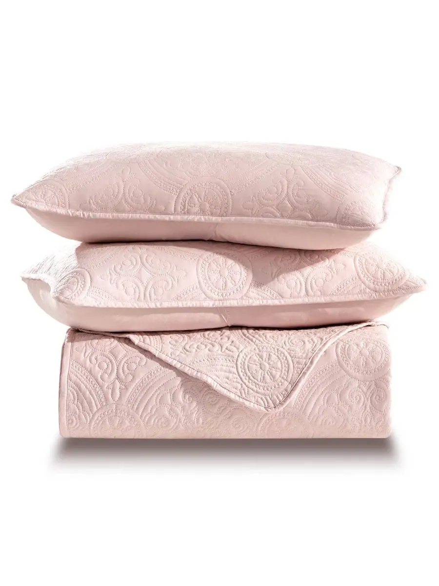 Комплект стеганого покрывала Mischa Medallion 3 предмета King Simply Soft — изображение 4 из 6, розовый