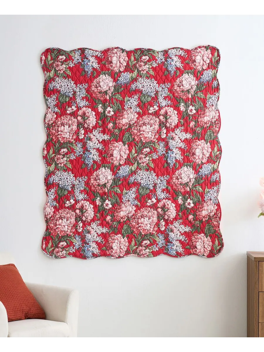 Хлопковый двусторонний стеганый плед, 50 x 60 дюймов Greenland Home Fashions, цвет garnet floral — изображение 3 из 4