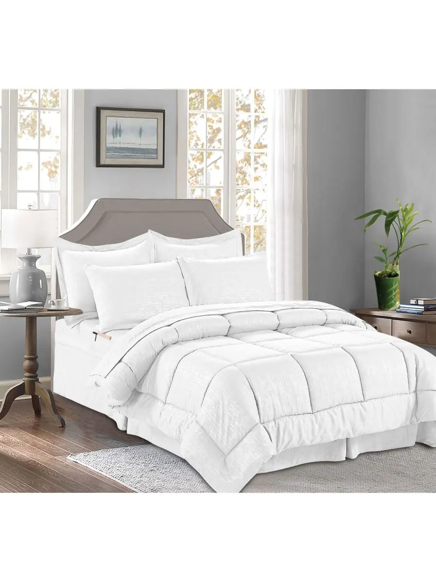 Комплект постельного белья Bamboo Pinted из 6 предметов, размер Full/Queen Elegant Comfort — изображение 1 из 6, белый