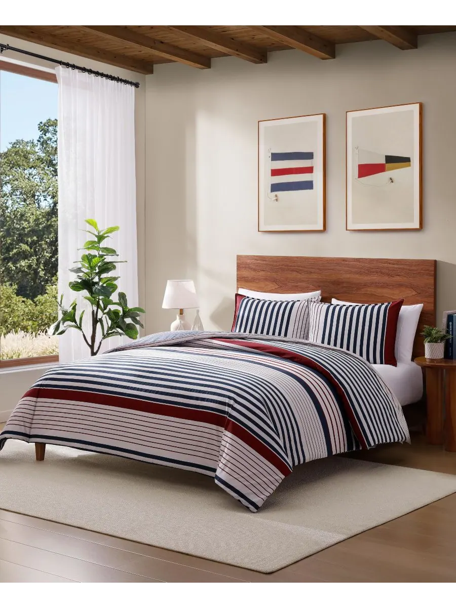 Tommy Hilfiger комплект постельного белья Бруклин из хлопка в полоску размер Twin, 2 предмета — изображение 7 из 8, красный