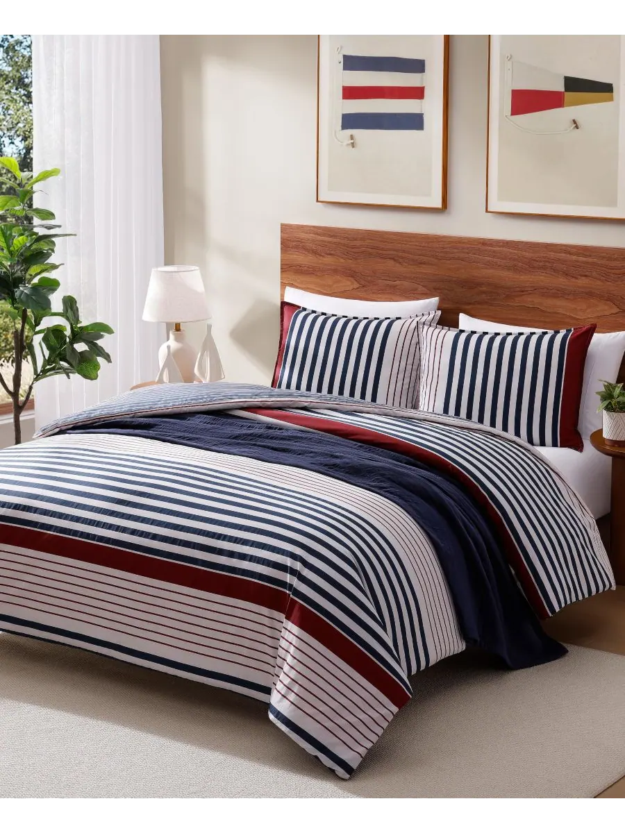 Tommy Hilfiger комплект постельного белья Бруклин из хлопка в полоску размер Twin, 2 предмета — изображение 8 из 8, красный