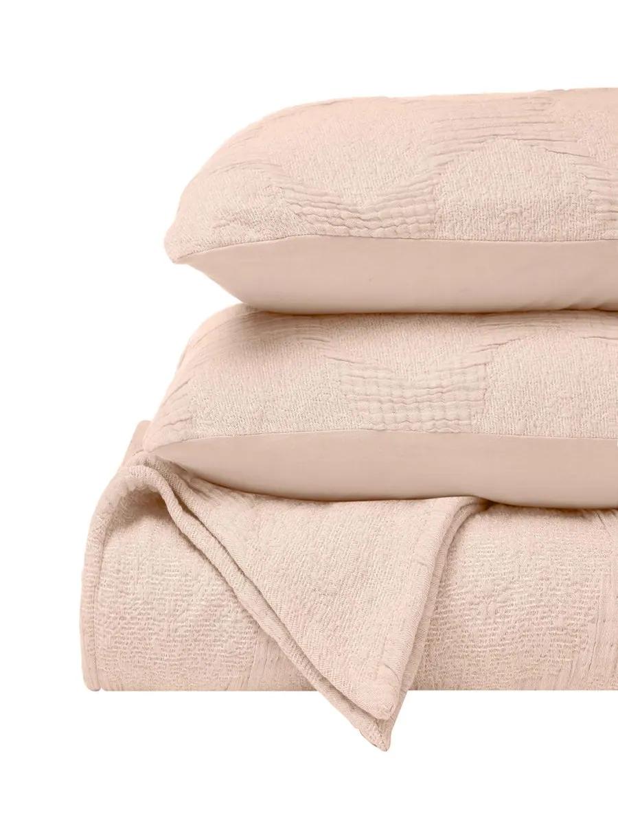 Комплект постельного белья Tanta Crinkle Woven из 3 предметов, размер King Superior — изображение 2 из 6, пудровый розовый