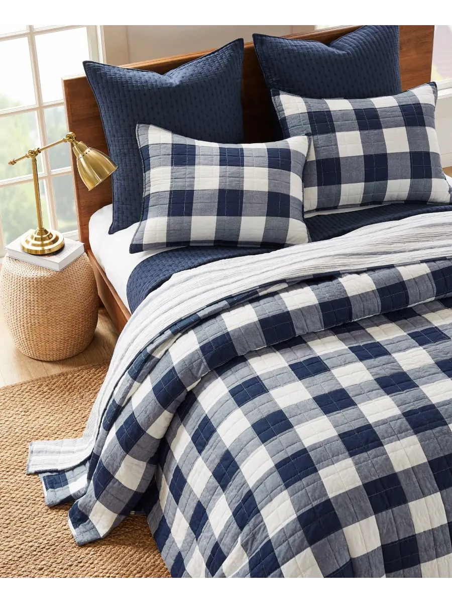 Комплект постельного белья Camden Buffalo Check из 3 предметов, размер Queen Levtex — изображение 4 из 6, темно-синий