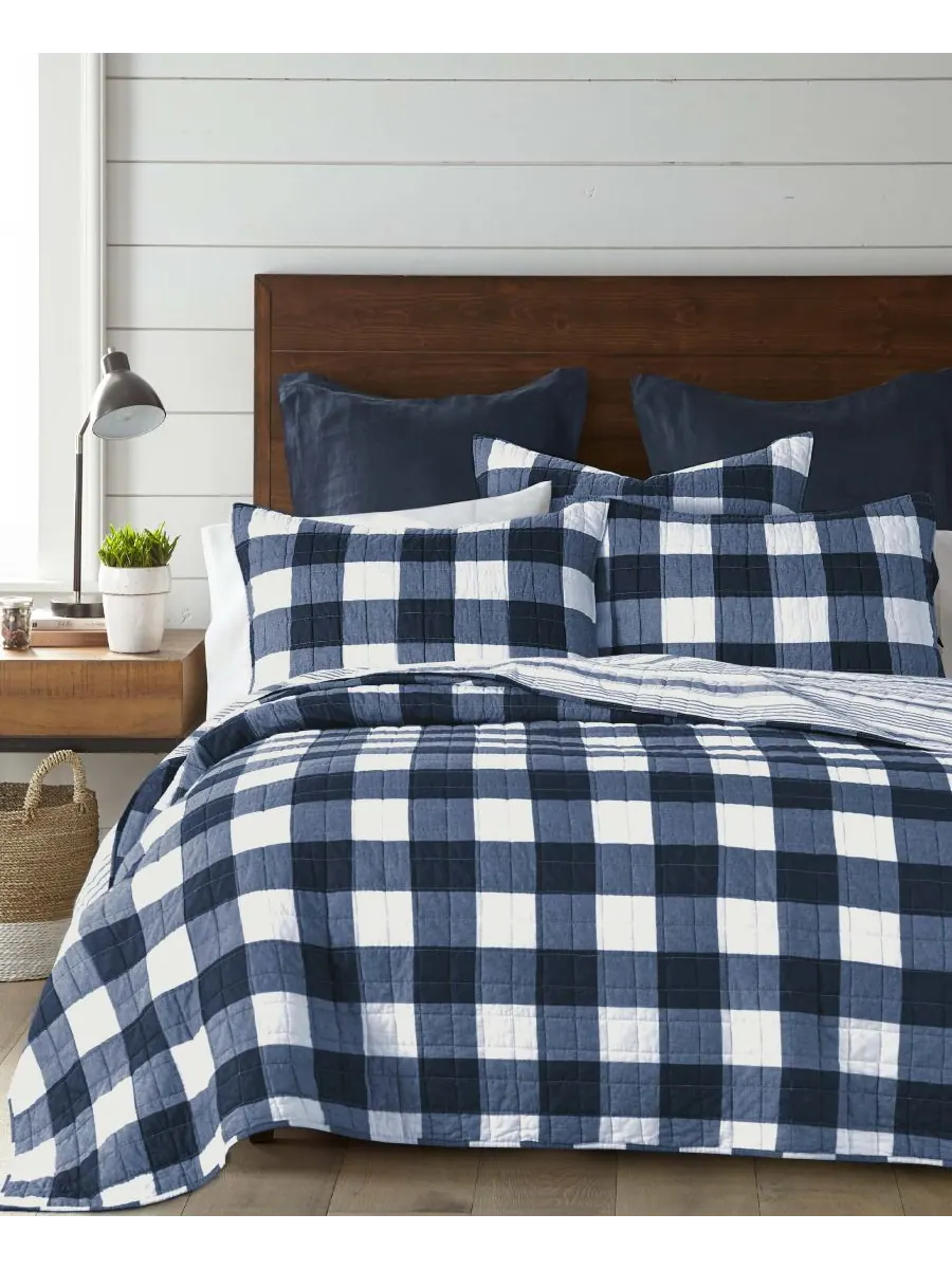 Комплект постельного белья Camden Buffalo Check из 3 предметов, размер Queen Levtex — изображение 6 из 6, темно-синий
