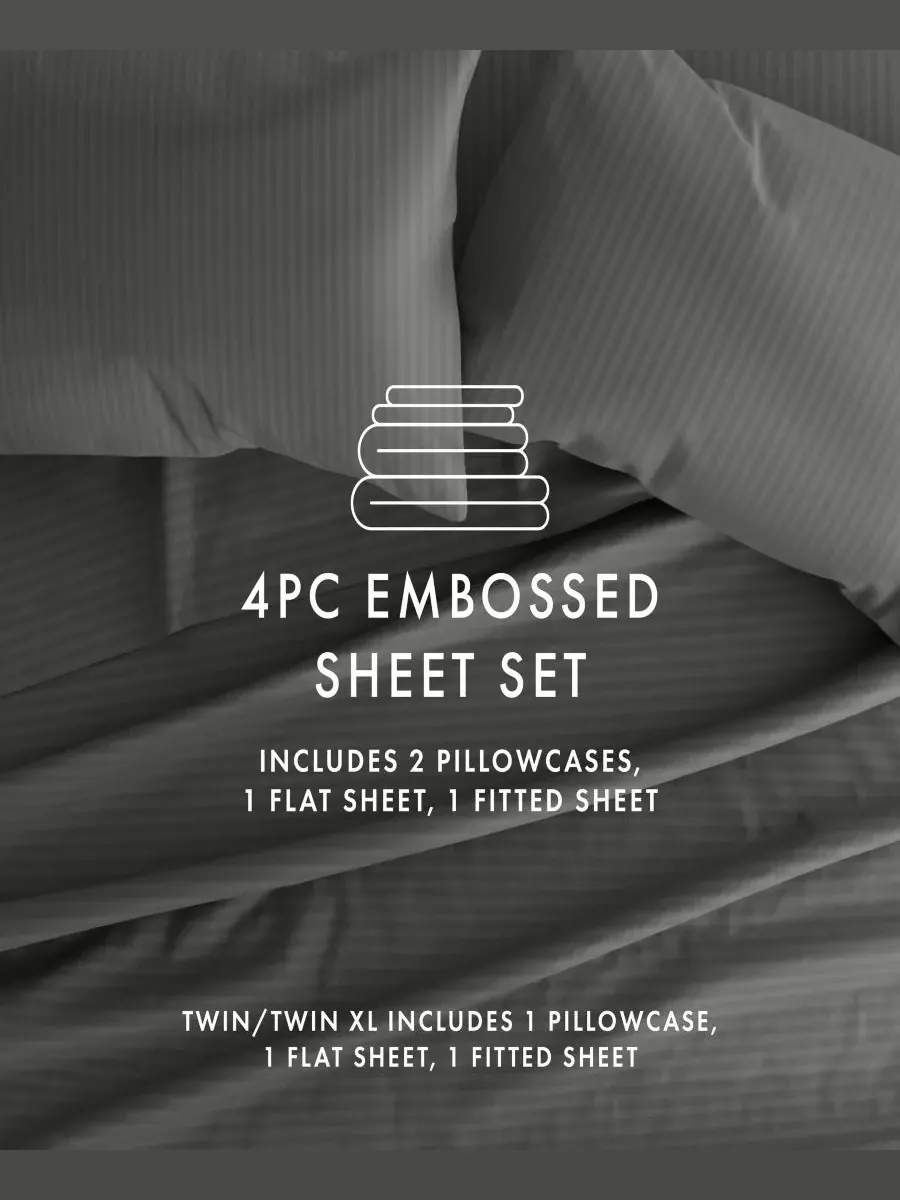 Комплект постельного белья Expressed In Embossed Striped, 4 предмета, размер Full Ienjoy Home — изображение 8 из 10, серый
