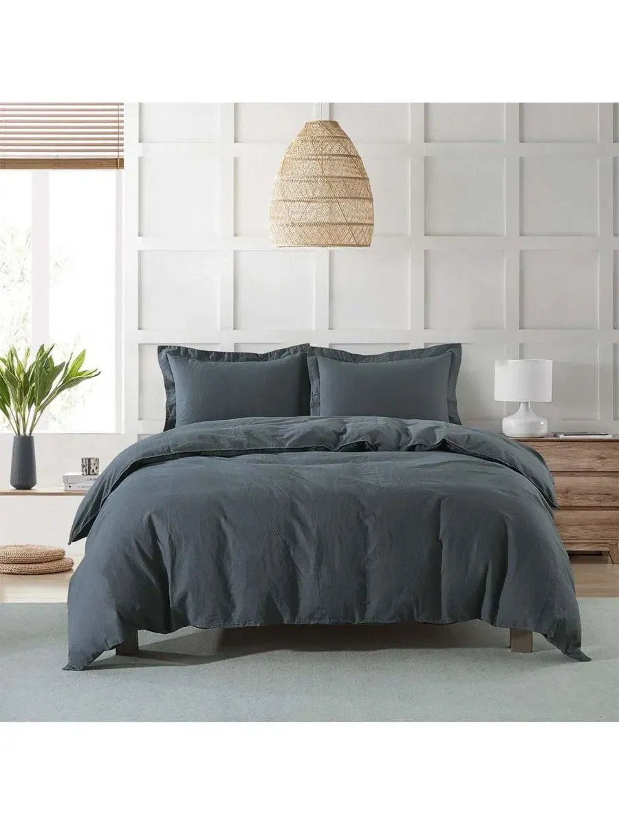 Комплект пододеяльника из льна с наволочками, King/CalKing Egyptian Linens — изображение 1 из 2, темно-серый