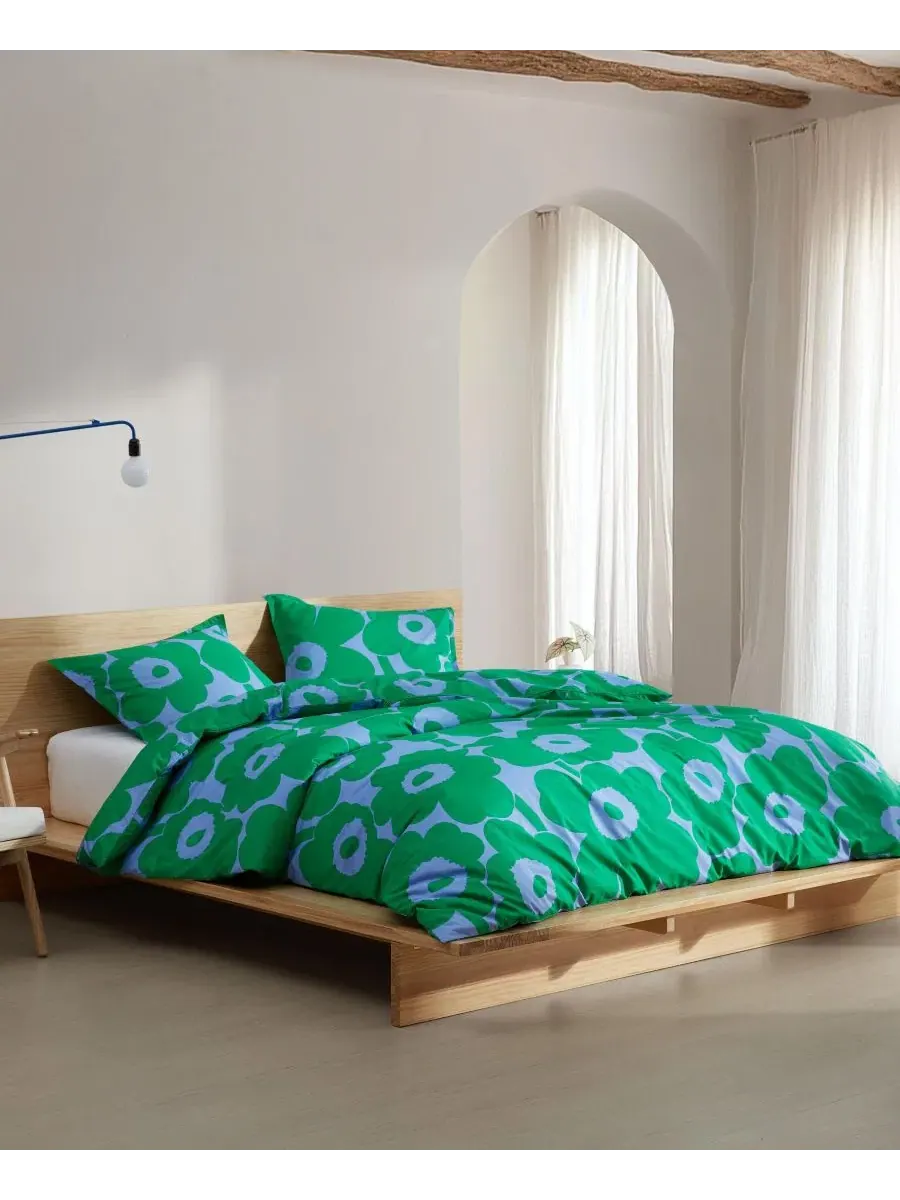 Комплект стеганого одеяла Unikko Marimekko — изображение 2 из 7, зеленый синий