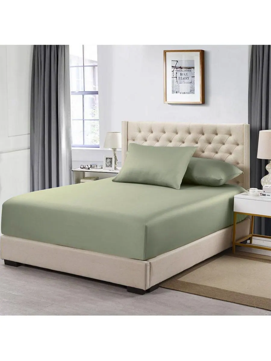 Смесовая простыня из бамбукового хлопка, размер Twin XL Egyptian Linens, шалфейный — изображение 2 из 2