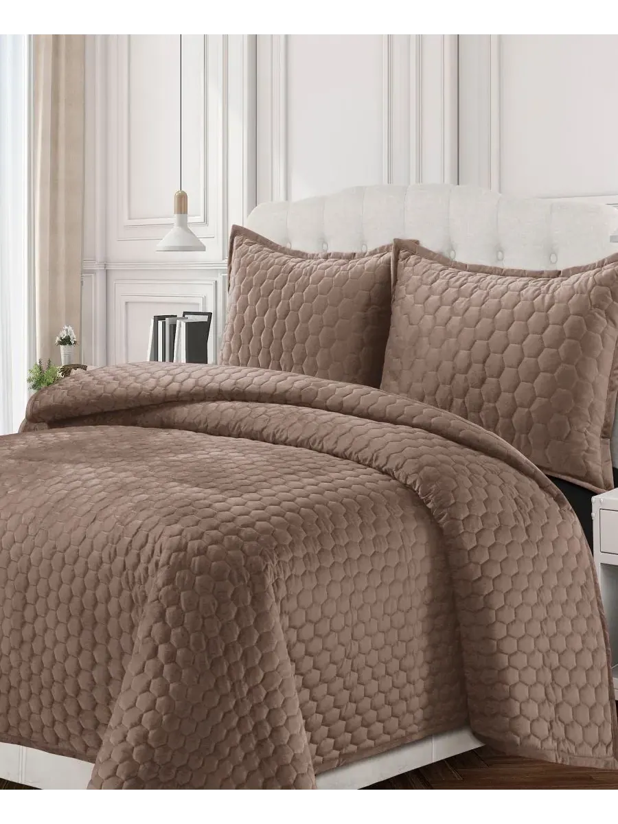 Комплект постельного белья Lugano Honeycomb Velvet Oversized Solid из 2 предметов, размер Twin — изображение 2 из 4, бежевый