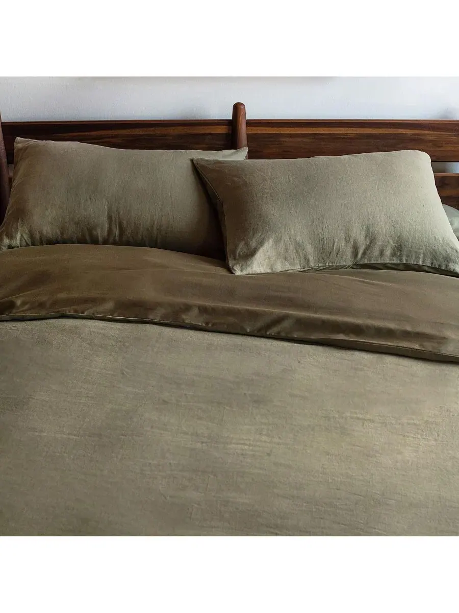 Комплект пододеяльника и наволочек из льна и хлопка, Twin/Twin XL, Moss Bokser Home — изображение 1 из 6, мох