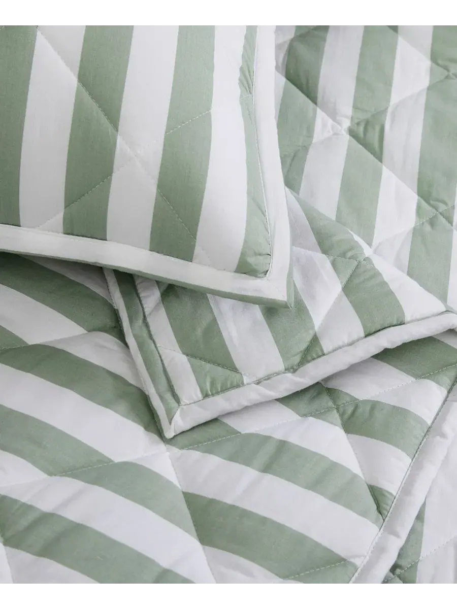 Комплект покрывало и наволочка Levi Stripe, 2 предмета, Twin/Twin XL Brooklyn Loom — изображение 6 из 6, белый зеленый