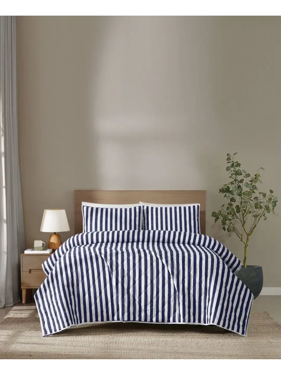 Комплект стеганого одеяла Levi Stripe Brooklyn Loom — изображение 1 из 6, белый темно-синий