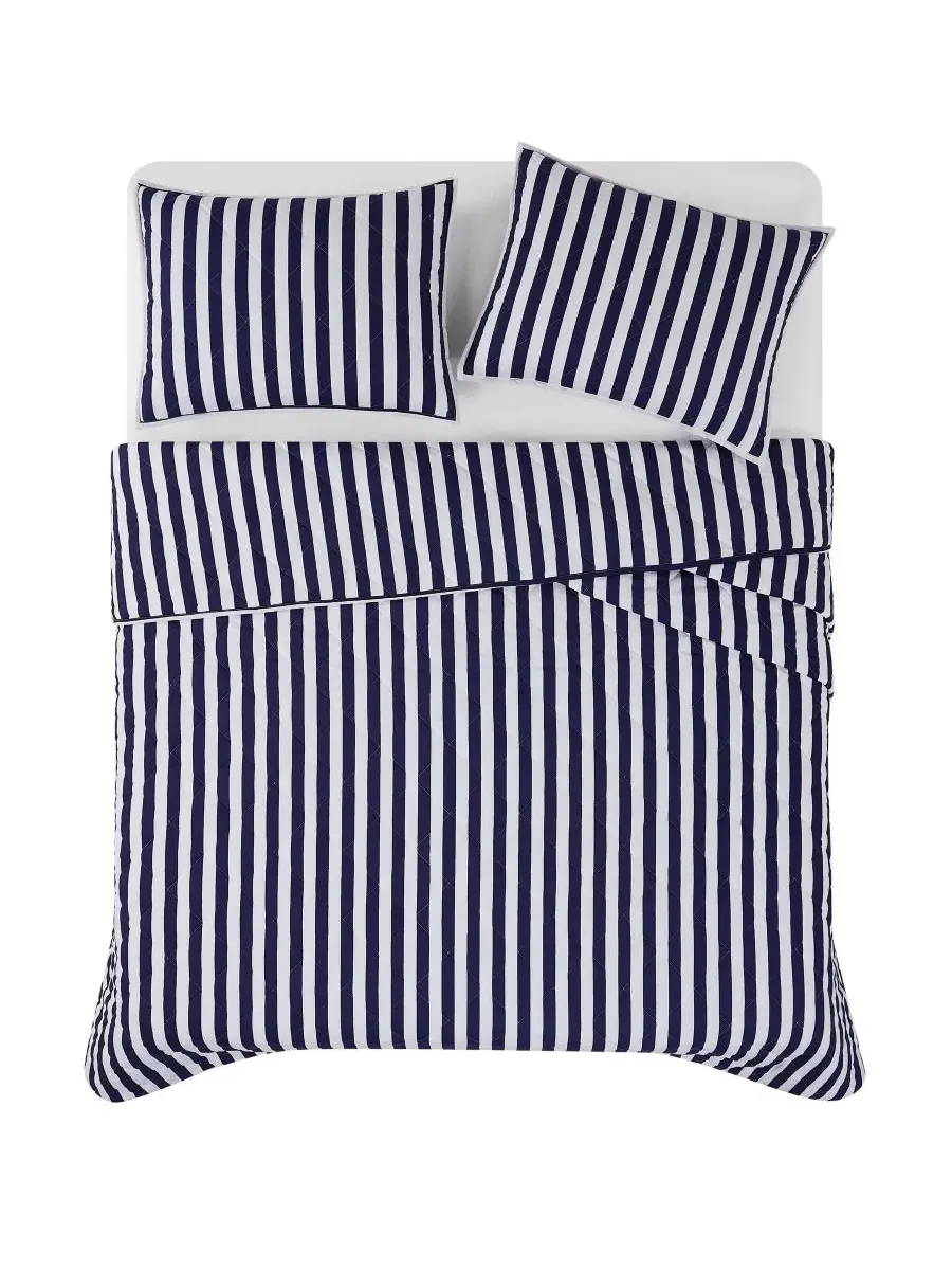 Комплект стеганого одеяла Levi Stripe Brooklyn Loom — изображение 4 из 6, белый темно-синий