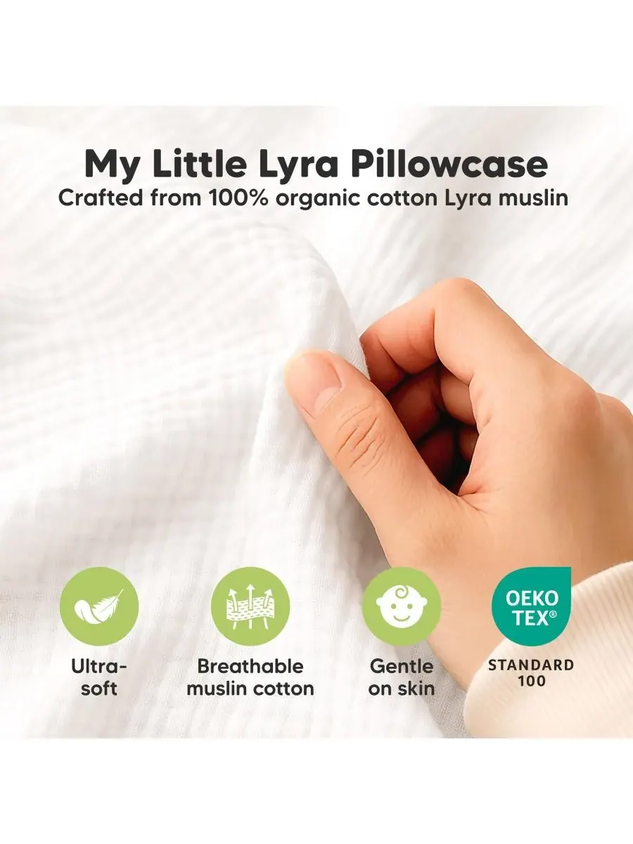 Комплект из 2 наволочек Lyra Muslin для детских подушек, размер 13x18 см, из органического — изображение 4 из 9