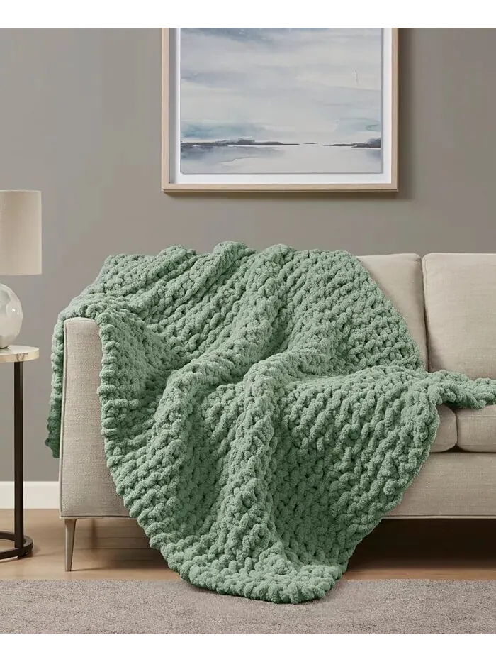 Плед из синели плотной вязки, 50 x 60 дюймов Madison Park — изображение 2 из 9, зеленый