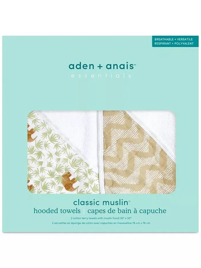Набор детских полотенец с капюшоном Aden By Aden + Anais с принтом, 2 шт — изображение 2 из 3, бежевый