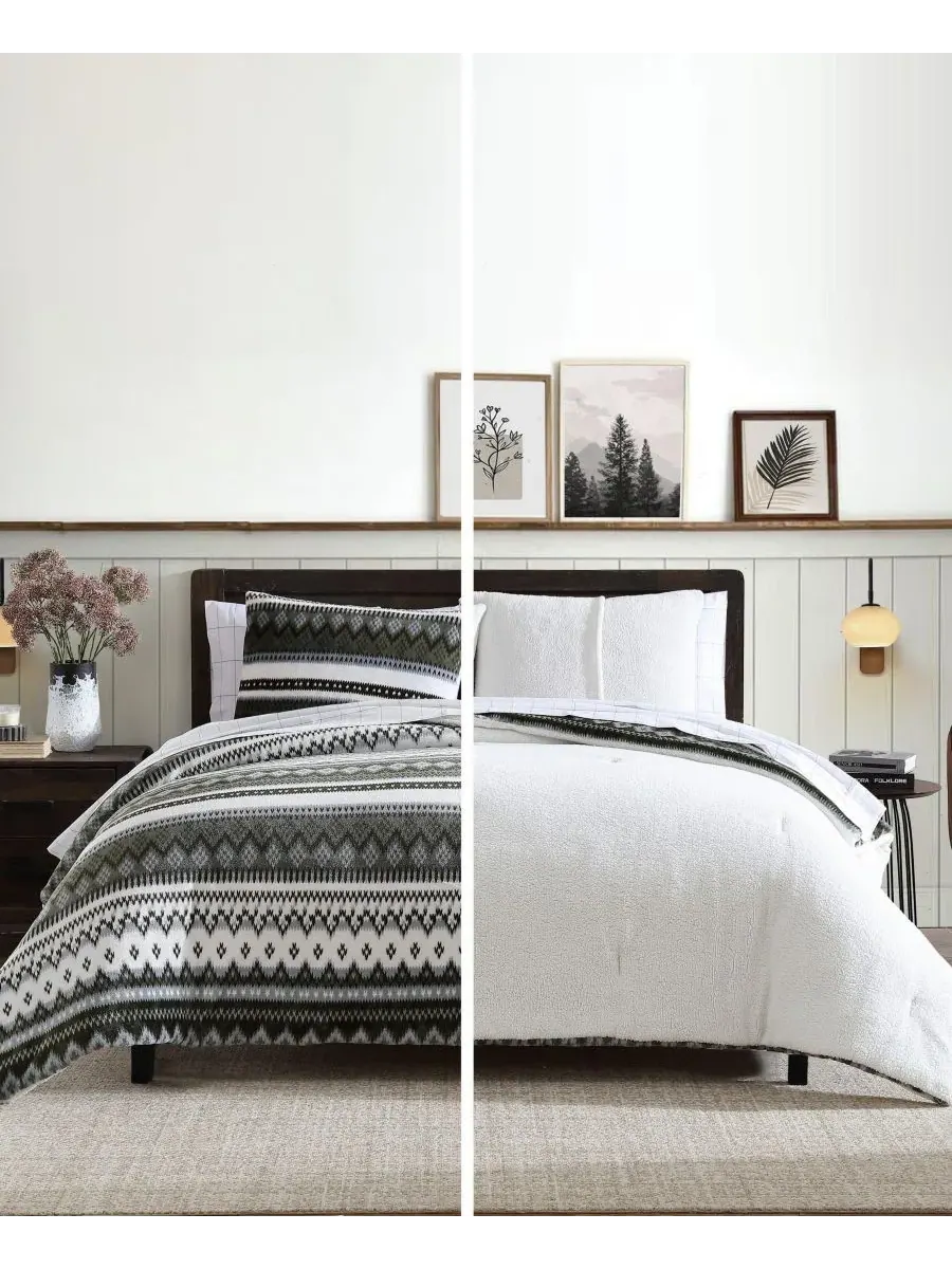 Комплект постельного белья Shelton Fair Isle Plush из 3 предметов, размер King Eddie Bauer — изображение 3 из 8, бежевый