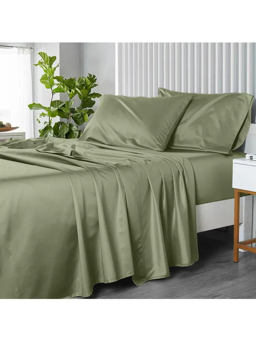 Простыня на резинке, 305x284 см, сатин, 100% египетский хлопок, 1000 нитей Egyptian Linens — изображение 2 из 3, шалфейный