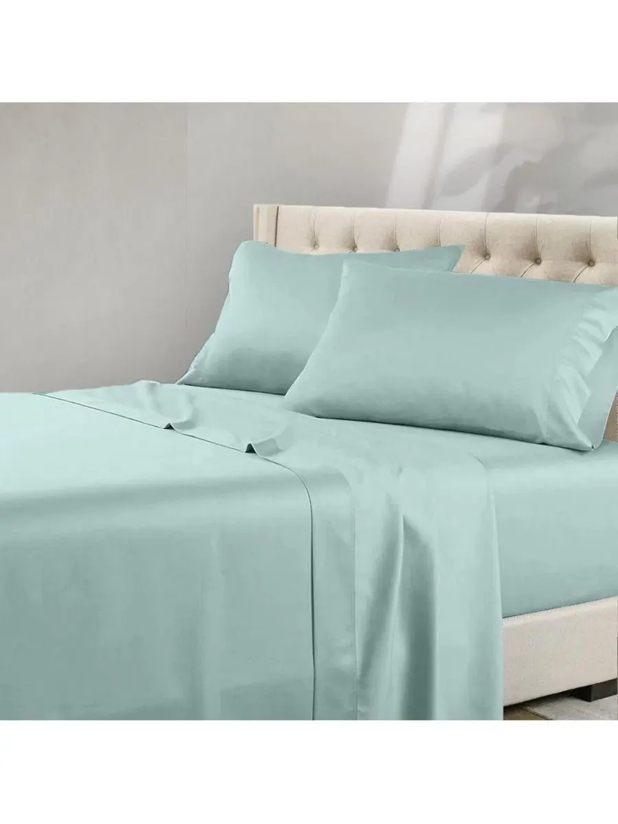 Простыня Oversized Flat Sheet из египетского хлопка сатин, 1000 нитей, 305x284 см Egyptian Linens — изображение 3 из 4, синий