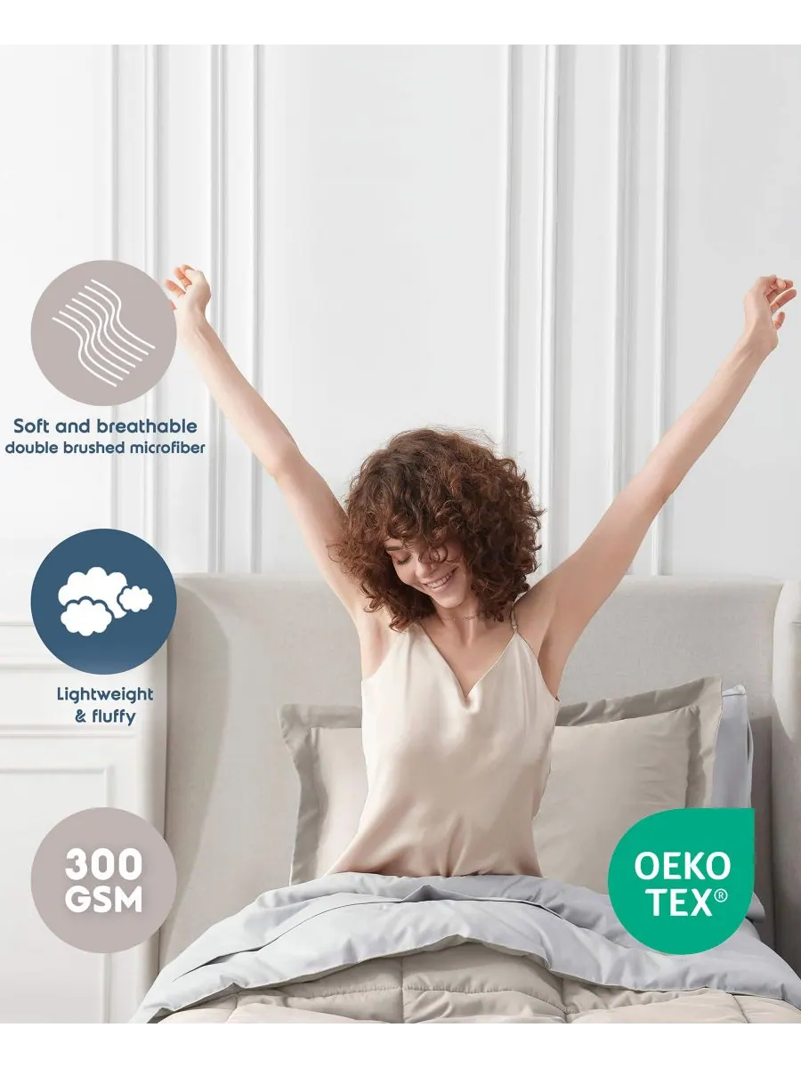 Роскошный мягкий двусторонний комплект постельного белья из 5 предметов, размер Twin XL Nestl — изображение 6 из 9, бежевый
