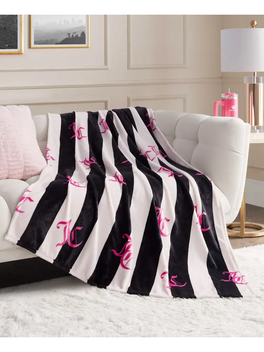 Плед Cabana Plush в полоску, размер Twin/Twin XL Juicy Couture — изображение 1 из 6, черный