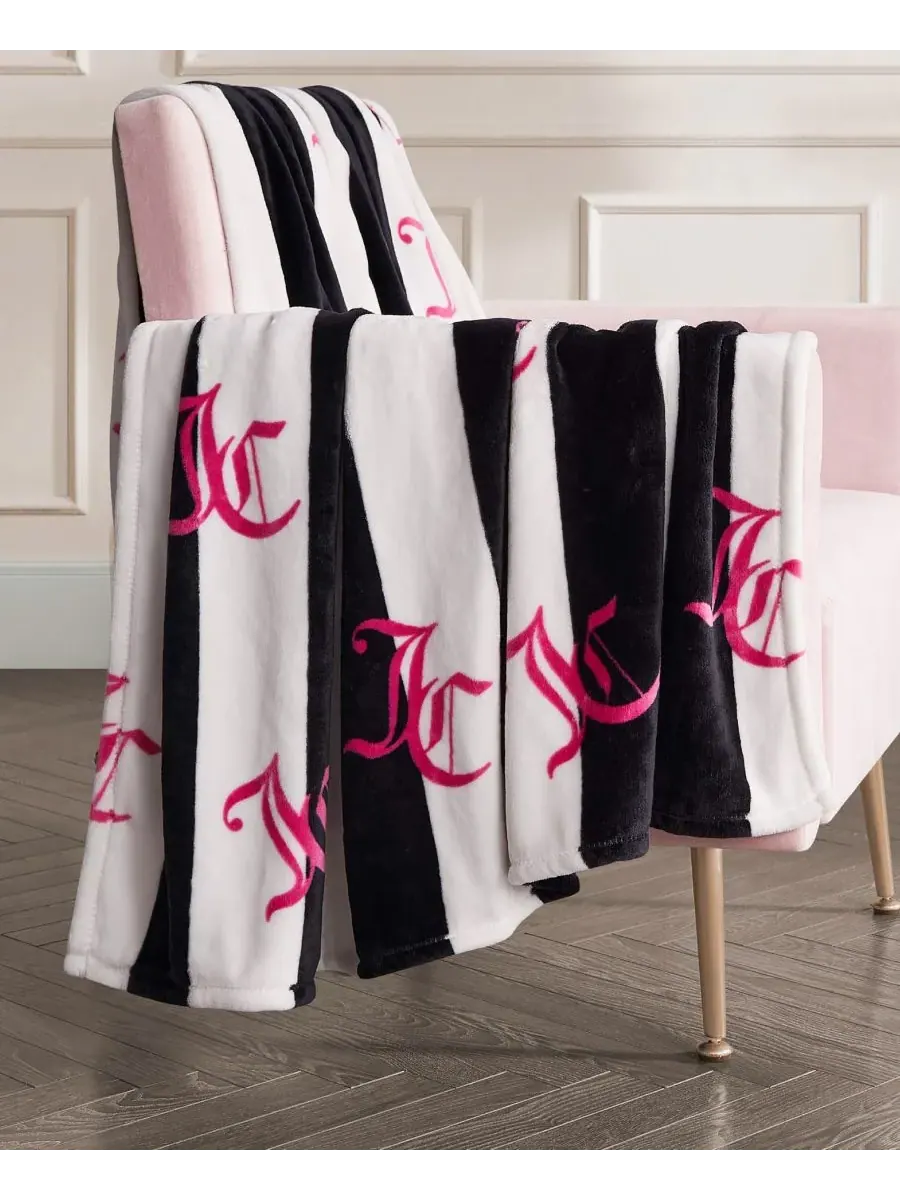 Плед Cabana Plush в полоску, размер Twin/Twin XL Juicy Couture — изображение 2 из 6, черный