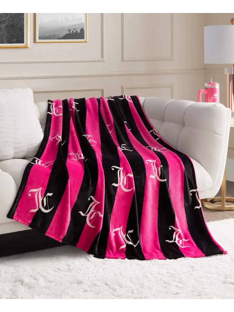Плед Cabana Plush в полоску, размер Twin/Twin XL Juicy Couture — изображение 1 из 6, розовый