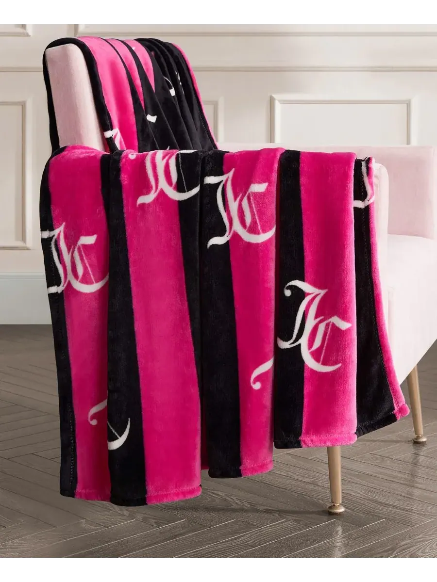 Плед Cabana Plush в полоску, размер Twin/Twin XL Juicy Couture — изображение 2 из 6, розовый