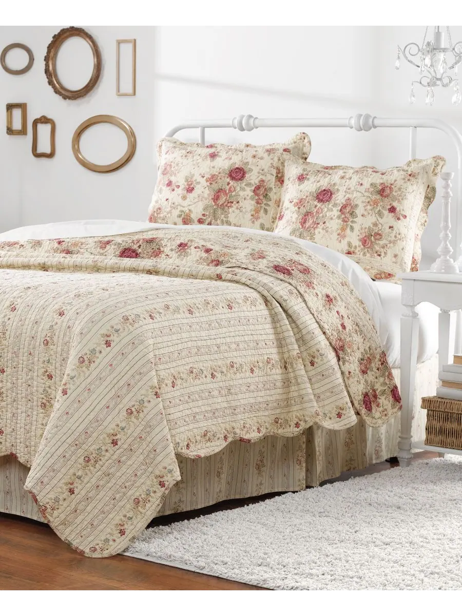 Комплект из 5 двусторонних стеганых одеял «Античная роза», 100% хлопок Greenland Home Fashions — изображение 3 из 3, экру
