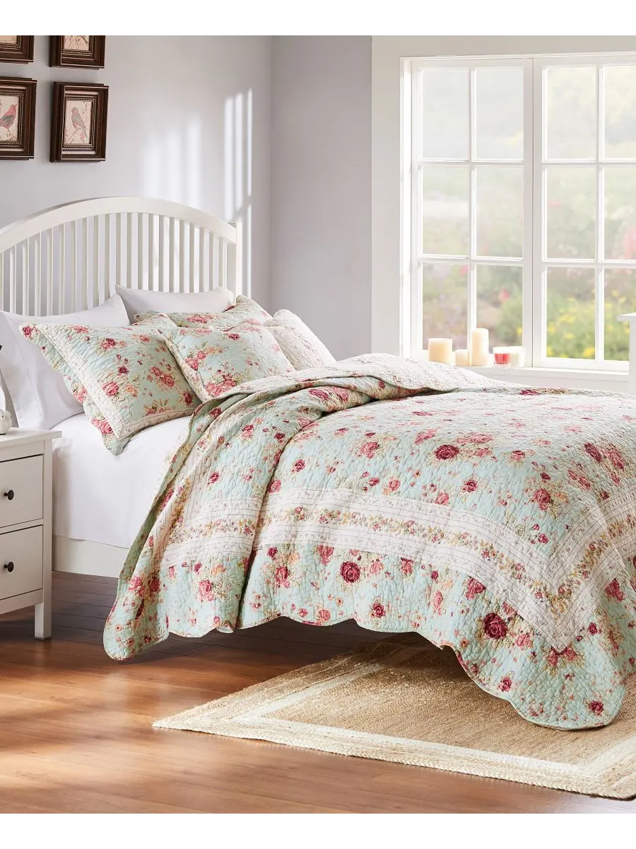 Комплект из 5 двусторонних стеганых одеял «Античная роза», 100% хлопок Greenland Home Fashions — изображение 5 из 5, синий