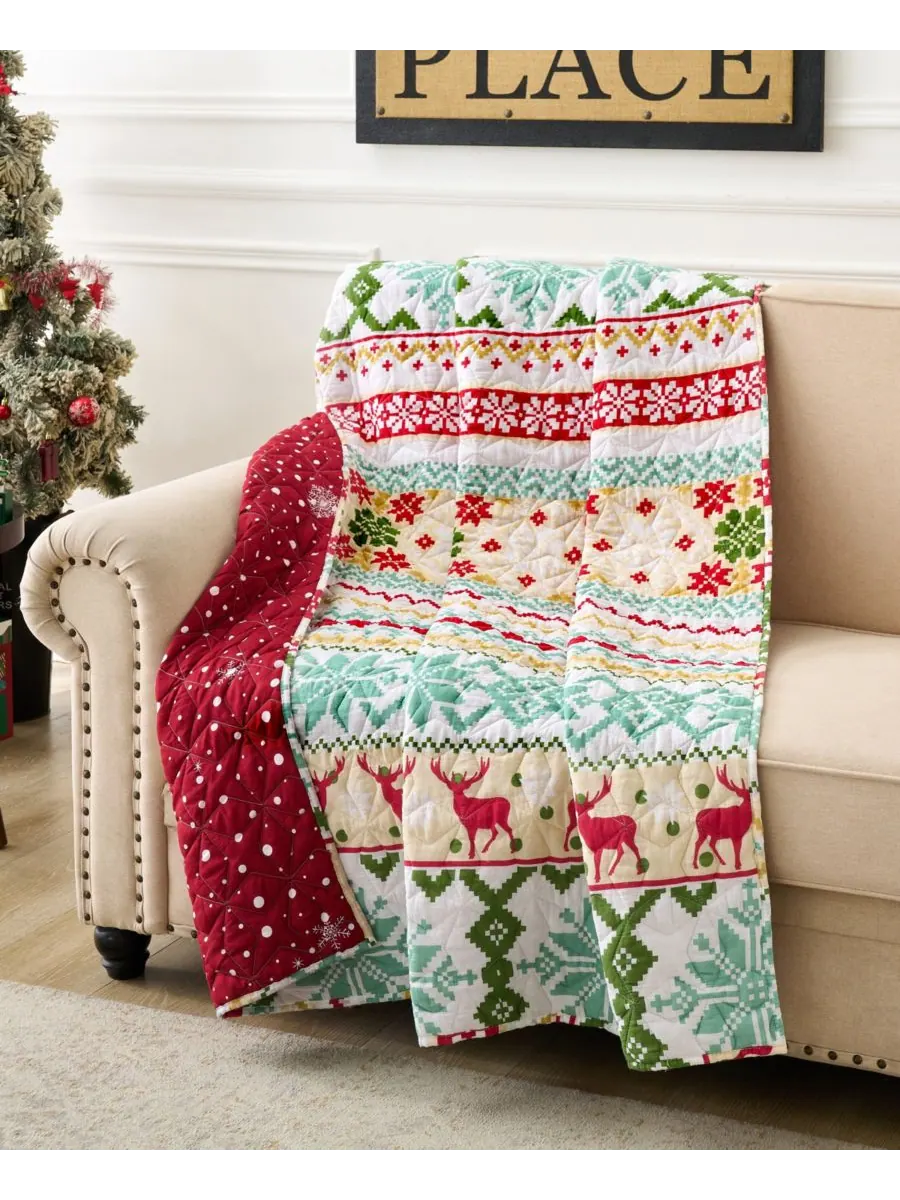 Двусторонний праздничный плед Fair Isle Snow, 50 x 60 дюймов Greenland Home Fashions