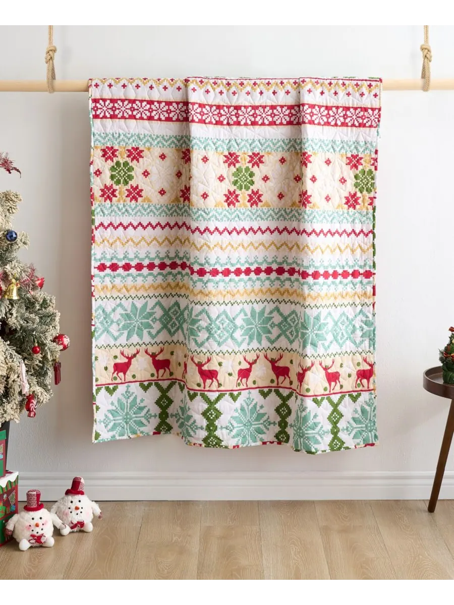 Двусторонний праздничный плед Fair Isle Snow, 50 x 60 дюймов Greenland Home Fashions — изображение 2 из 5, мульти