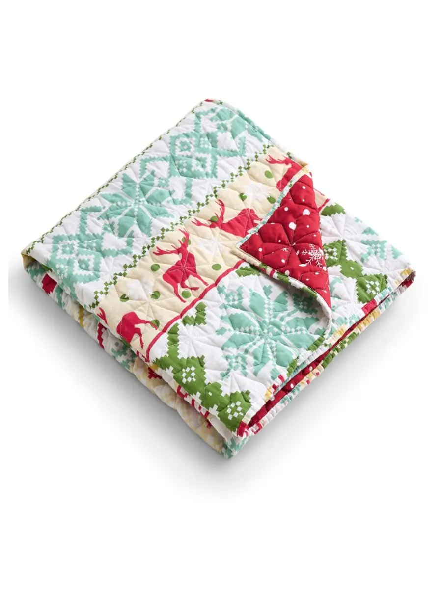 Двусторонний праздничный плед Fair Isle Snow, 50 x 60 дюймов Greenland Home Fashions — изображение 4 из 5, мульти